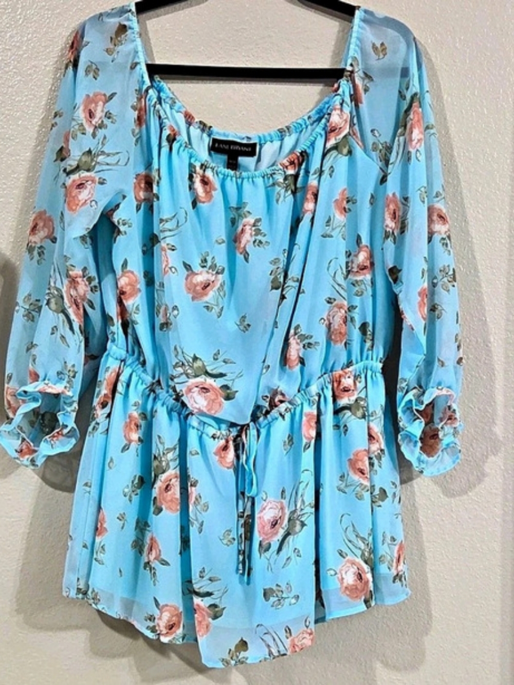 Lane Bryant Floral Chiffon Peasant Boho Blouse 3/4 Ruffle Sleeve Plus 18/20